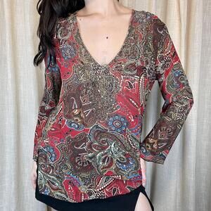 Chico’s Red Paisley Silk Blouse